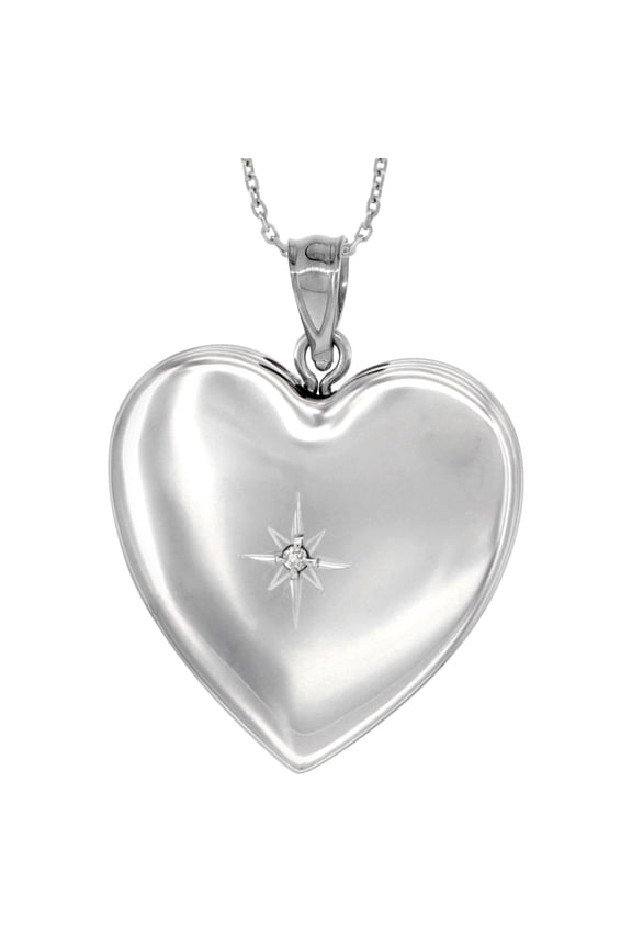 1 inch Sterling Silver Diamond Heart Locket Necklace for Women 4 Picture 16 inch RL_30H