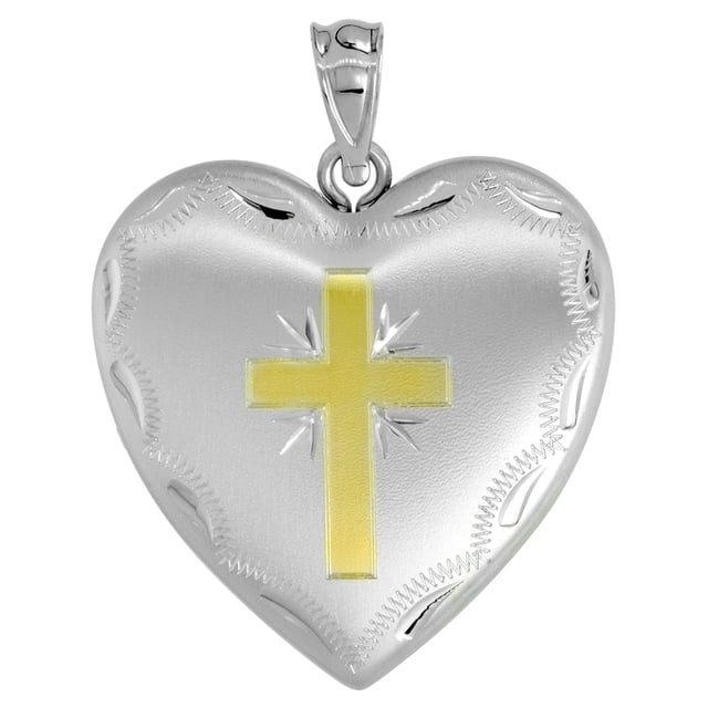 1 inch Sterling Silver Heart Locket Necklace for Women 4 Picture Gold ...