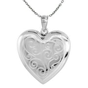 1 inch Sterling Silver Heart Locket Necklace for Women 4 Picture Scroll Engraved 24 inch RL_30H