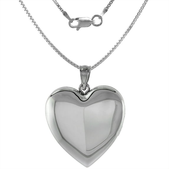 1 inch Sterling Silver Plain Heart 4 Picture Locket Necklace for Women 18 inch RL_30H