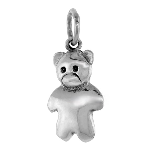 1 inch Sterling Silver Teddy Bear Necklace for Women Diamond-Cut Oxidized finish 16 inch BX_15