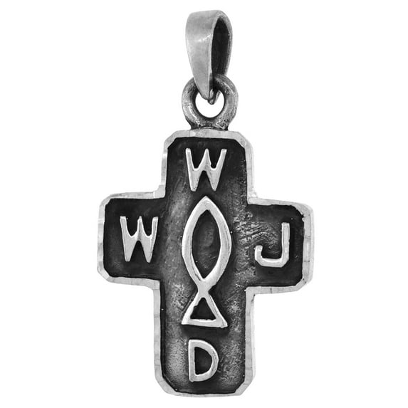 1 inch Sterling Silver What Would Jesus Do Necklace WWJD Cross for Men and women Diamond-Cut Oxidized finish 22 inch BX_24