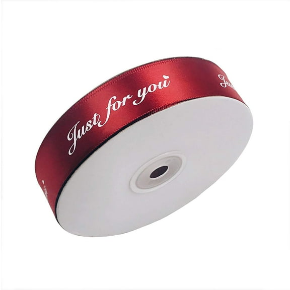 1 inch Wide Satin Ribbon Roll Wine Red 50 Yards Printing Just for You Fabric Craft Ribbon for Wedding Birthday Valentine's Day Box Paper Gift Wrapping Flowers Packaging Party Decoration