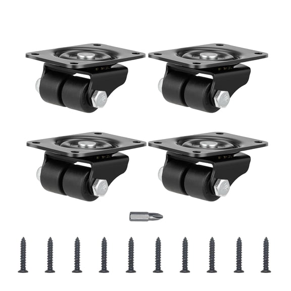 1 Inch Caster Wheels Set of 4 Heavy Duty Low Profile Swivel Casters Solid Nylon Double Wheels 1100 Lbs Capacity for Bed Workbench Furniture Black