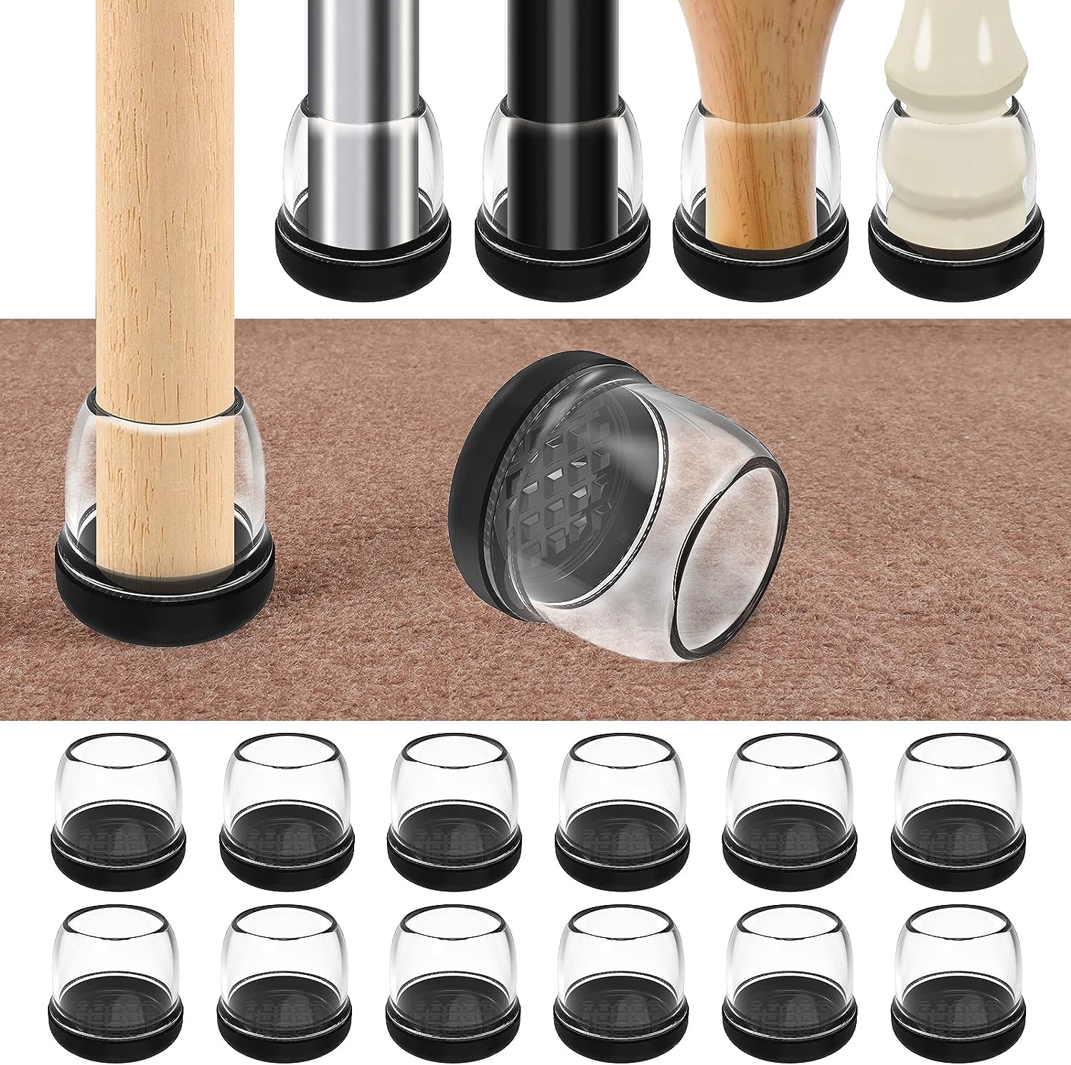 1 inch x1 inch Rubber Square Feet Furniture Table Chair Leg Foot Cover