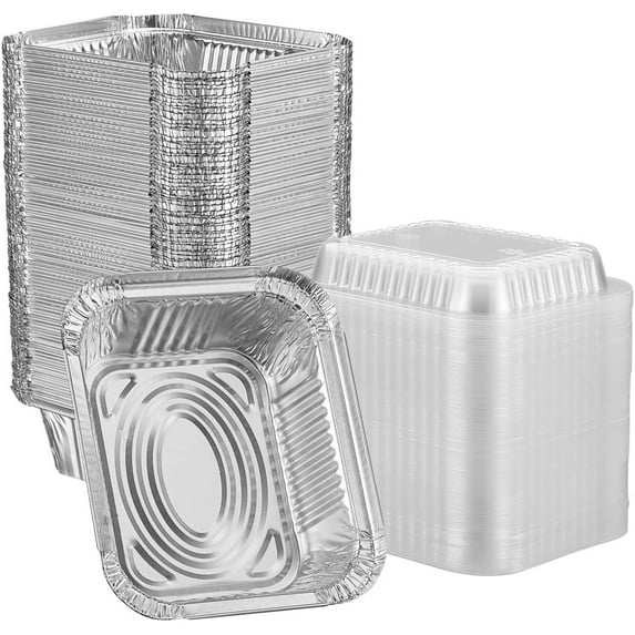 [1 lb - 100 Count Disposable Aluminum Foil Pans with Clear Dome Lids, 5x4 Takeout – Great for Baking, Cooking, Storage, and Freezing (Formerly Comfy Package)