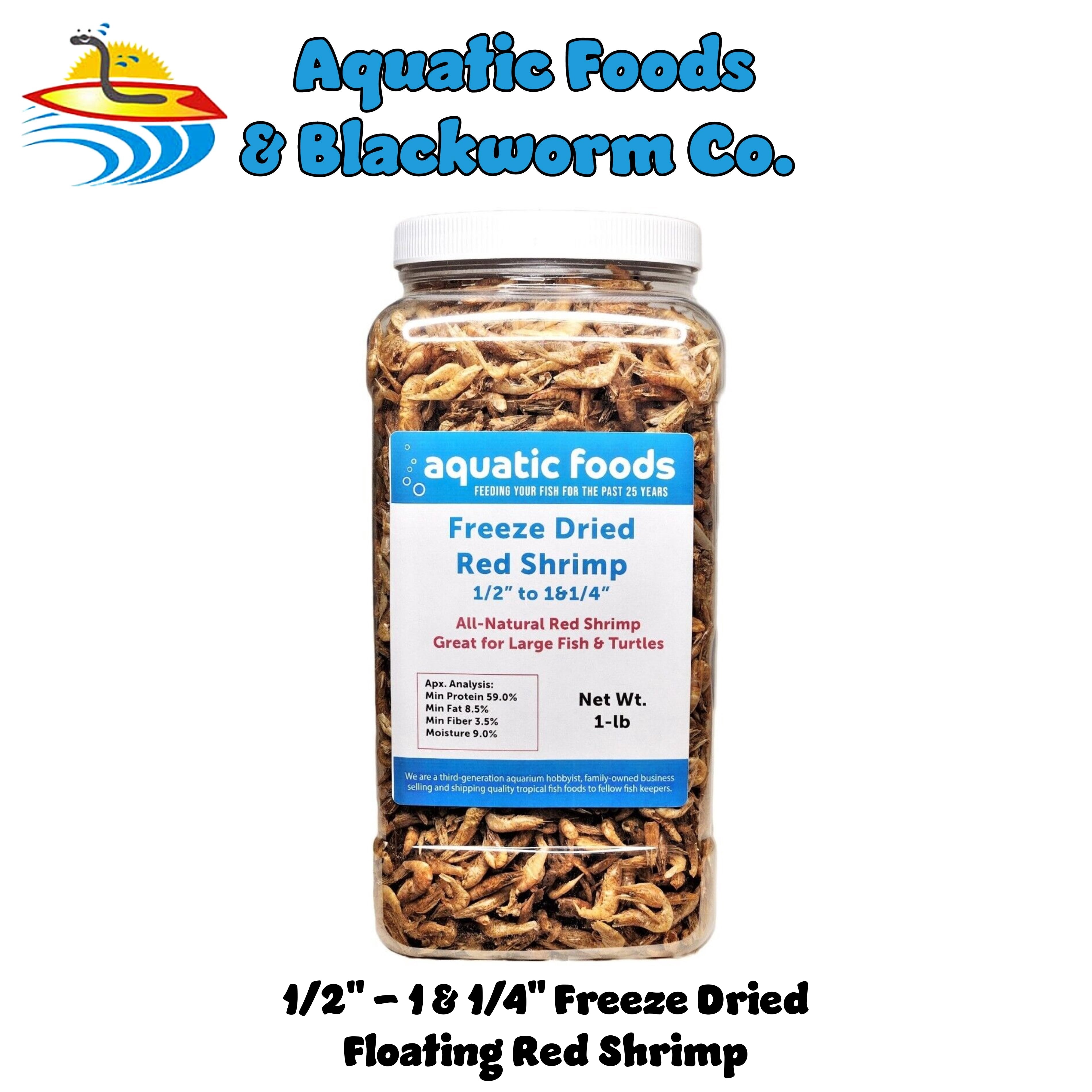 1-lb Freeze Dried Red Shrimp 1/2" to 1&1/4" for All Tropical Fish, Marine Fish, Large Cichlids, Koi, Land & Aquatic Turtles, even Cats. Aquatic Foods Freeze Dried Tropical Fish Foods. 1-lb-Jar