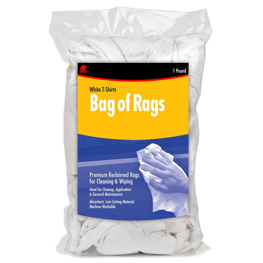 White Recycled Knit T-Shirt Cleaning Rags, 1 lb Bag