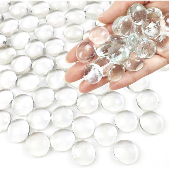 1 lb Clear Glass Beads for Vase Filler,100 Pcs Glass Pebbles Stones