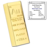 1 lb Gold Plated Bar Trapezoid Ingot 18K Paperweight - Element Design with Certificate of Authenticity