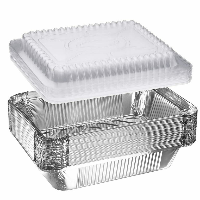 50 Pack] Rectangular Disposable Aluminum Foil Pan Take Out Food Containers  with Clear Plastic Dome Lids, Steam Table Baking Pans, 16 oz, 1 lb, Pint 