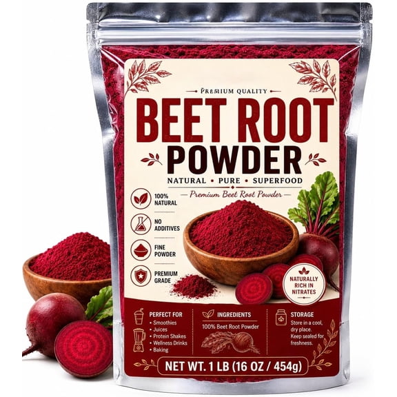 1 lb Organic Beet Root Powder USDA Organic, Non-GMO, Gluten-Free & Vegan Pure Beet Powder for Smoothies, Juice, Baking & Recipes