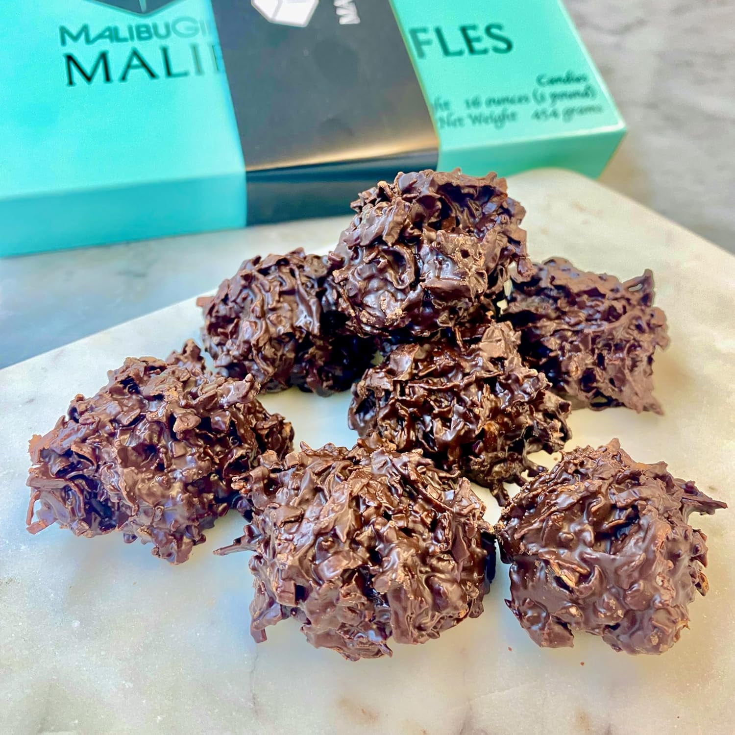 1 Lb Gourmet Dark Chocolate Toasted Coconut Haystacks – Thick Chocolate Covered Coconut Clusters, Kosher & Gluten Free Candy Gift Box