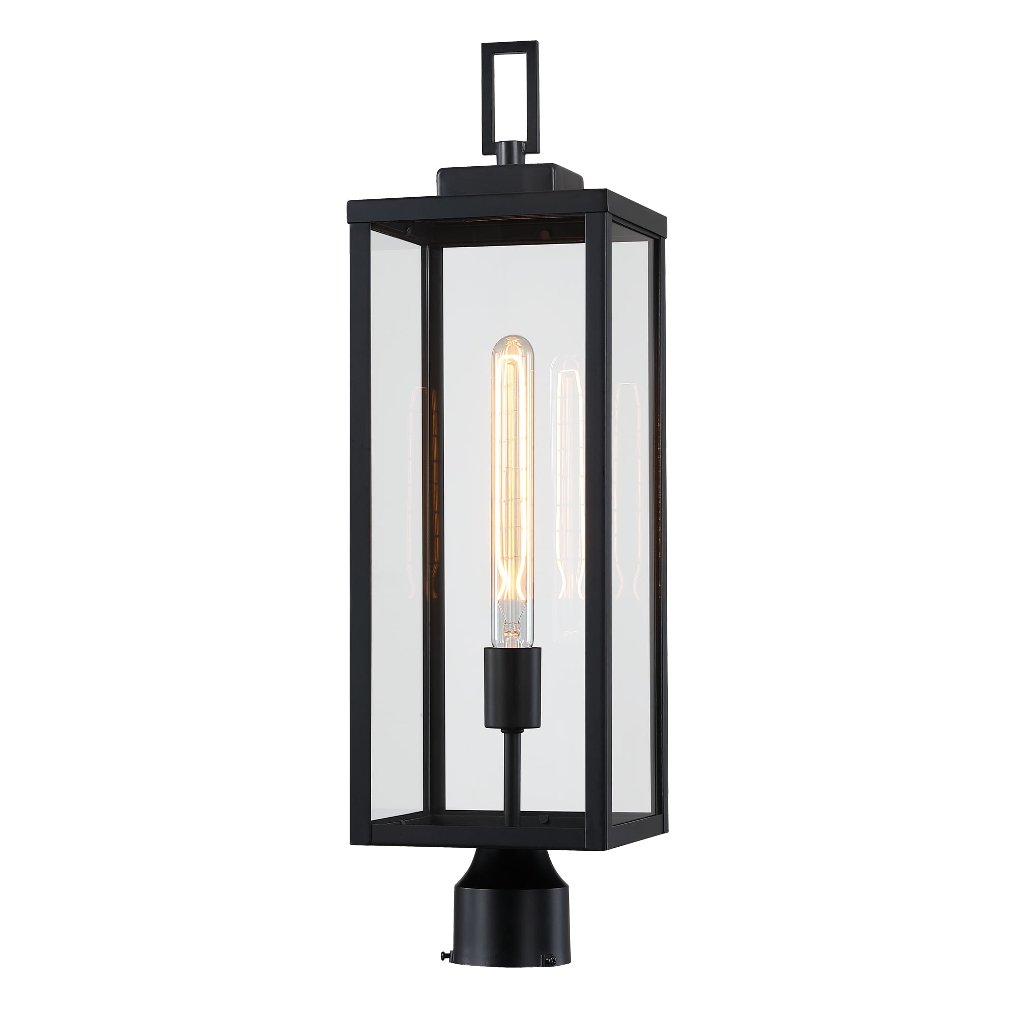 1-light 25"in Matte Black Outdoor Post Light Kits Head with Clear Glass Shade