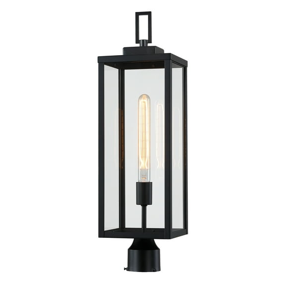 1-light 25"in Matte Black Outdoor Post Light Kits Head with Clear Glass Shade