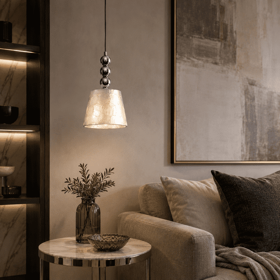 Pendant Light, 1-light 6.9" Natural Capiz Seashell, Hanging Light(bulb included)