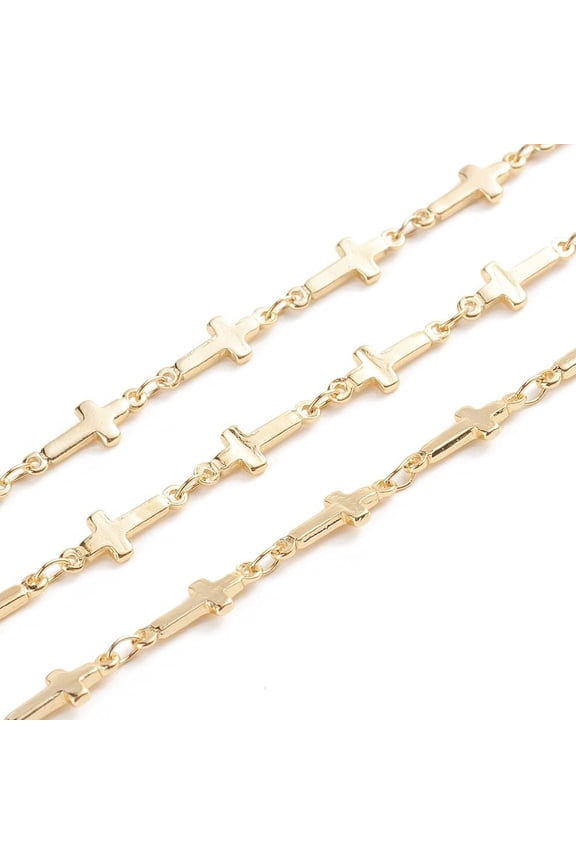1 m 1 M Brass Cross Link Chains Soldered Long-Lasting Plated Real 18K Gold Plated Unfinished Chain Set Fashion Stacking Jewelry Chain for Necklace Bracelet and Anklet Accessories Making 13.5x5x1.5mm