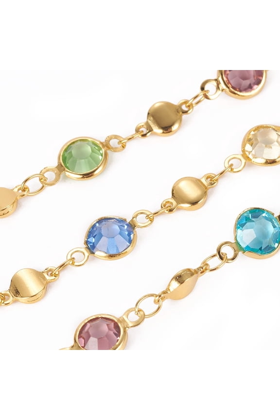 1 m 3.28 Feet Handmade Glass Beaded Chains with Brass Findings Long-Lasting Plated Soldered Mixed color Link: 13x6.5x3mm and 8.5x4.5x1.5mm