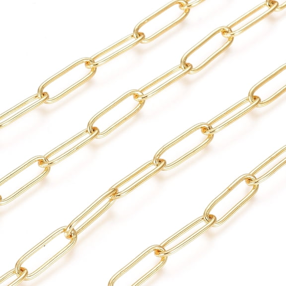 1 m 3.28 Feet Soldered Brass Paperclip Chains Drawn Elongated Cable Chains Cadmium Free Lead Free Long-Lasting Plated Real 18K golden Plated 14x4.5x1mm