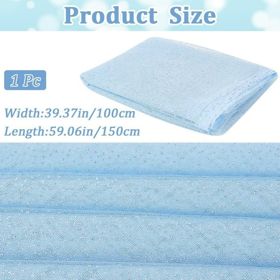 1 m Light Blue Glitter Tulle Fabric with Siliver Points Sparkling Ribbon Sequin Tulles Mesh Netting Fabric Shiny Decor for Tutu Skirt Bridal Wedding Valentine Birthday Party Gift Wrap Sew Craft