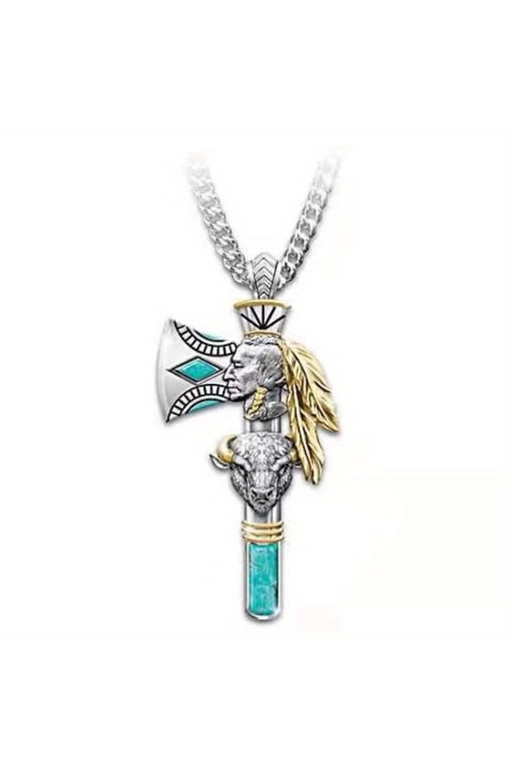 1 man's red jade ax cow head fashion punk necklace