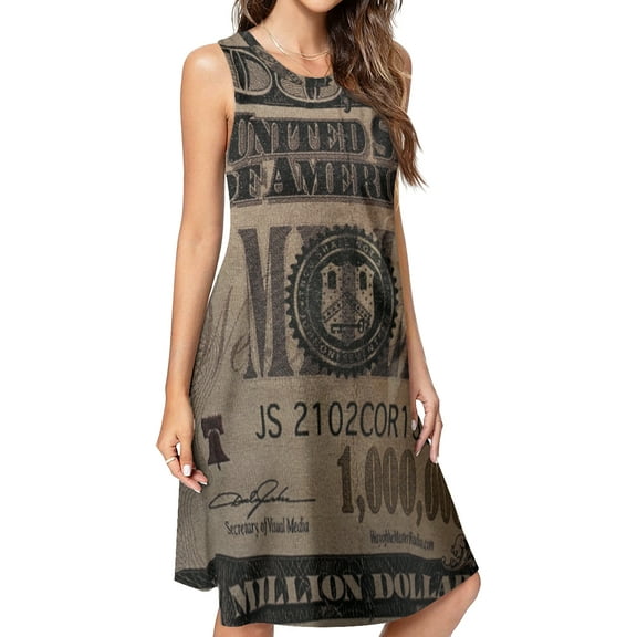 1 million dollar bill Spring Summer Dresses for Women Fashion T-shirt Dress Casual Sleeveless Loose Sundress with Pockets
