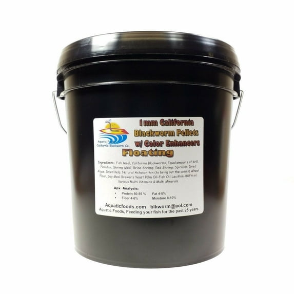1 mm (1/32") Floating California Blackworm Pellets with Color Enhancers & Vitamins...2000g Bucket