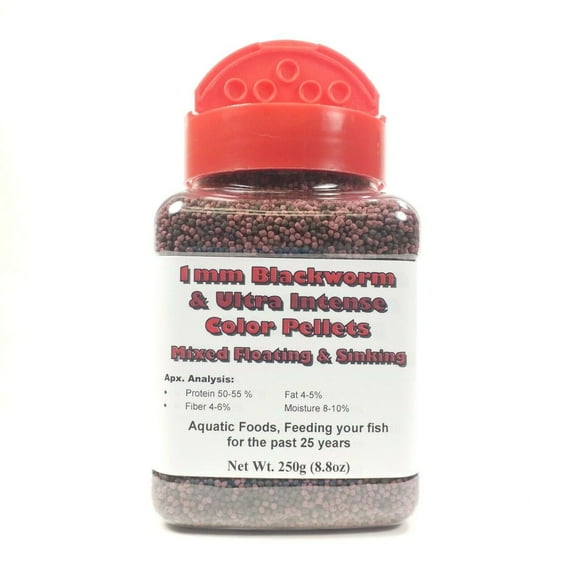 1 mm California Blackworm & Intense Coloring Pellet Mix, Floating & Sinking...250g Small Jar