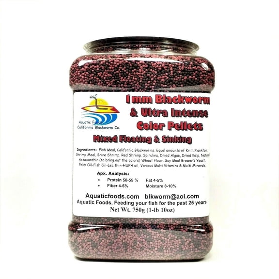 1 mm California Blackworm & Intense Coloring Pellet Mix, Floating & Sinking750g Large Jar