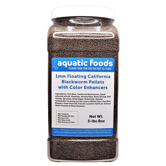 1 mm Floating Blackworm Pellets with Color Enhancers & Vitamins. Great for All Tropical Fish, Marine Fish, Cichlids, Carnivores, Discus, Coldwater Fish, Koi & Pond Fish…3-lb 8oz Lg Jar