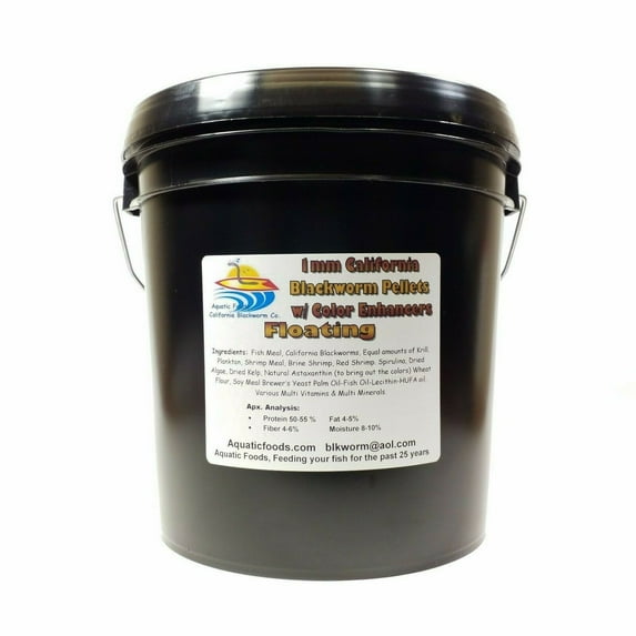1 mm (1/32") Floating California Blackworm Pellets with Color Enhancers & Vitamins…1500g Bucket
