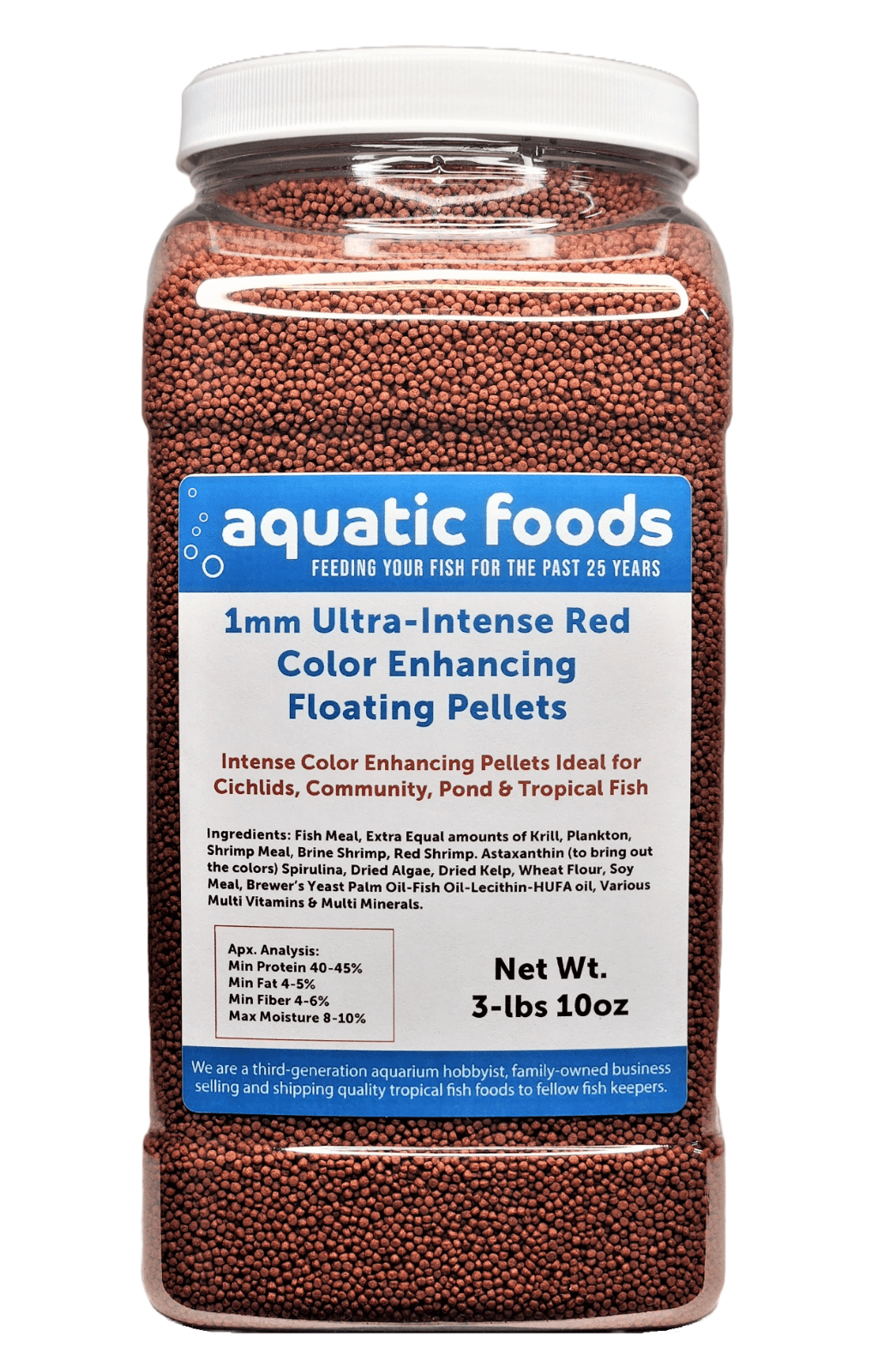 1-mm Ultra-Intense RED Color Enhancing in 7-10 Days Floating Pellets for Baby Discus, Cichlids, Marine Fish, Community Fish, All Tropical and Pond Fish…3-lb 10oz Lg Jar