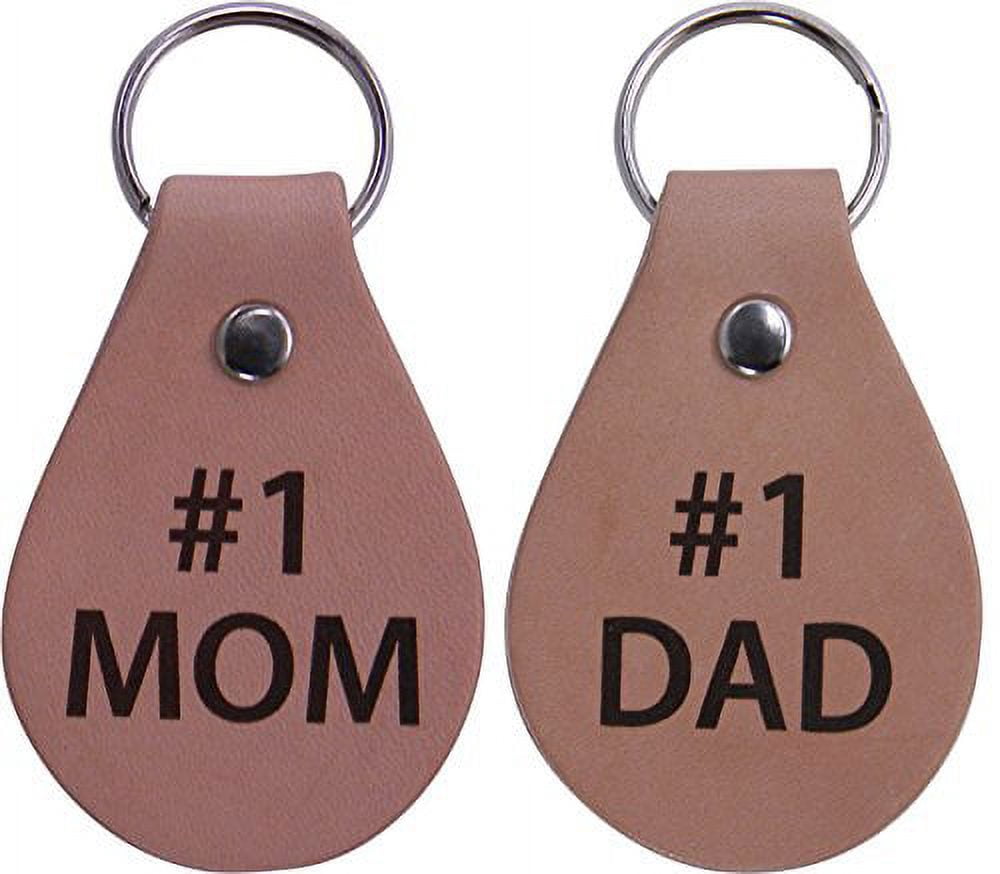 1 mom & 1dad Leather Key Chain Great Gift for Mothers's Father's