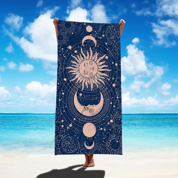 1 moon and sun pattern towel, microfiber, hand washable or machine washable, perfect for yoga, travel, swimming, beach, fitness