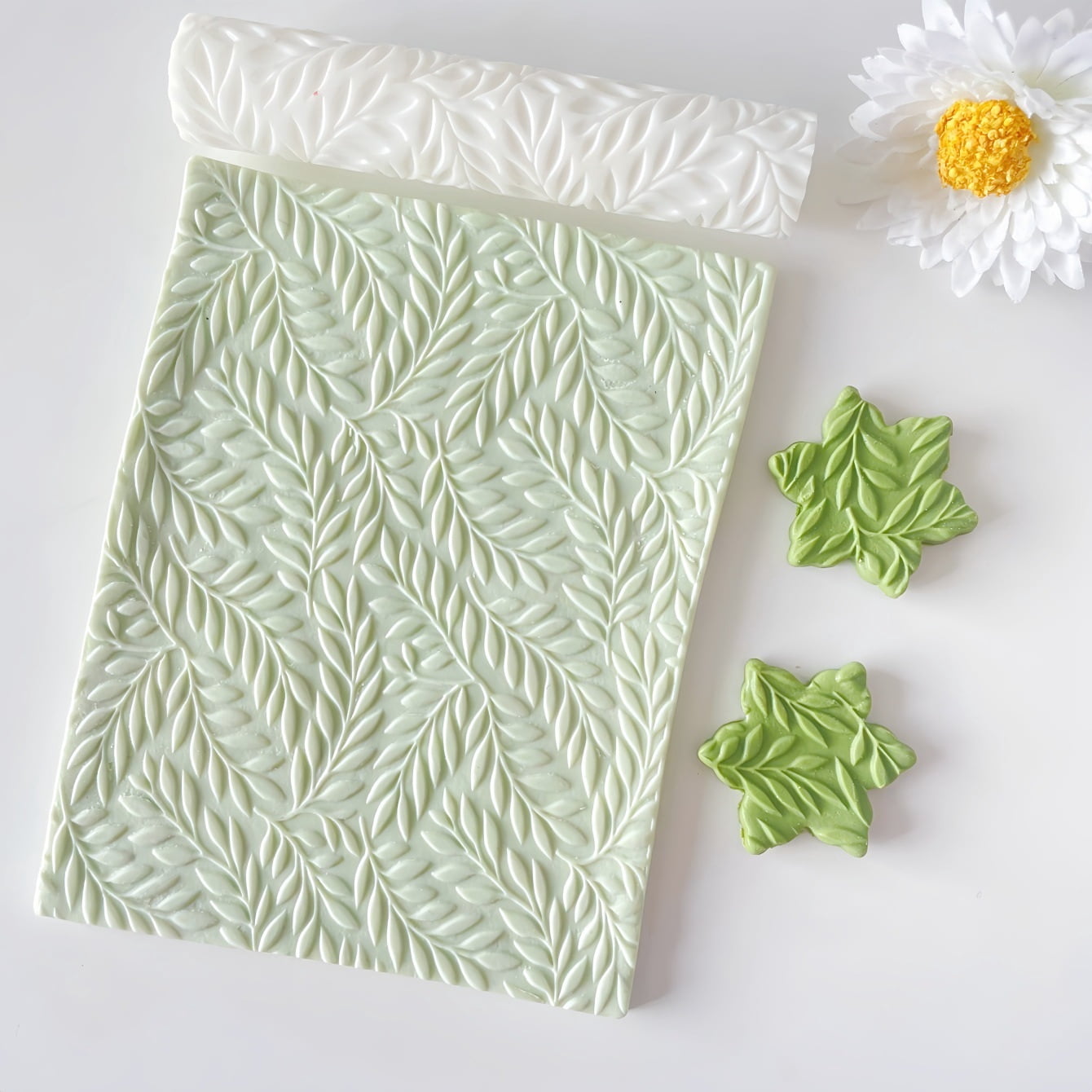 Natural Embossed Leaf Texture Polymer Clay Roller for DIY Earring Making
