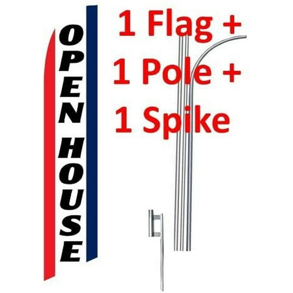 1 one OPEN HOUSE red/wh/bl 15' SWOOPER #3 FEATHER FLAG KIT with pole+spike