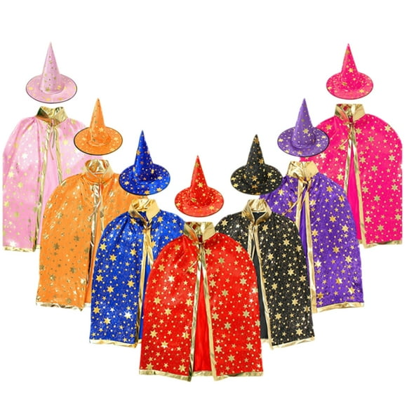 1 or 2 Set Children Halloween Costumes Wizard Cape Witch Cloak with Hat Cosplay Dress