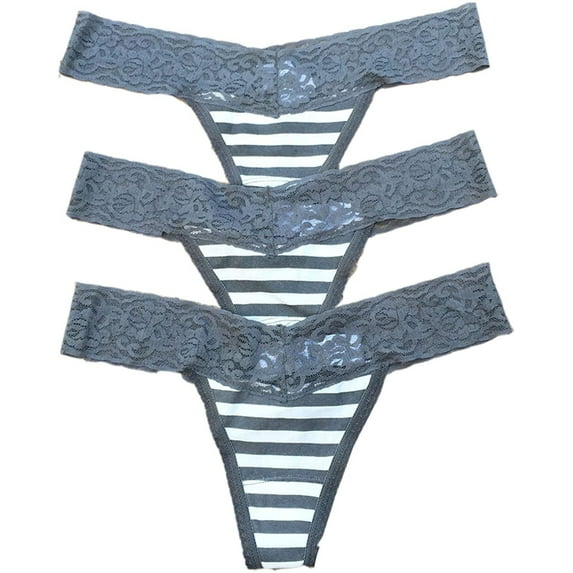 1 or 6 or 12 pieces Forever 21 Stripes Lace COTTON Thong Panty S/M/L (Gray) (SMALL, 12 pieces Gray Thong)