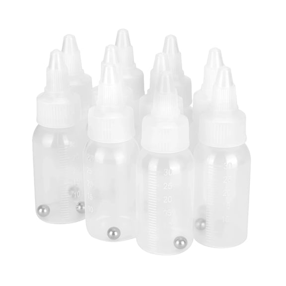 1-ounce acrylic paint mixing jars/bottles (pack of 10), reusable, airtight squeeze bottles with mixing balls, 1 inch tall.