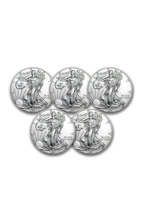 1 oz American Silver Eagle BU (Random Year) - Lot of 5