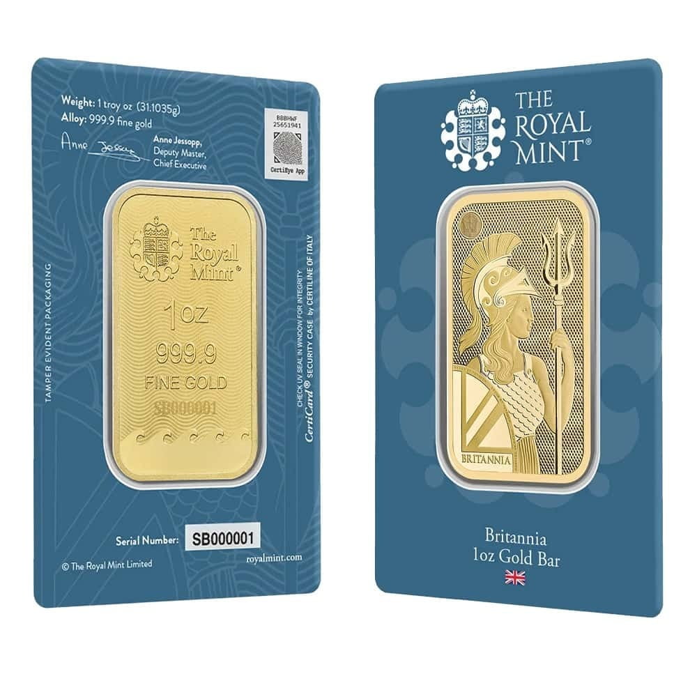 1 oz The Royal Mint Britannia Gold Bar .9999 Fine (New Assay