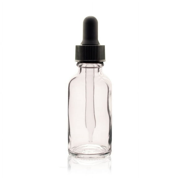 1 oz CLEAR Boston Round Glass Bottle - w/Glass Dropper - pack of 12