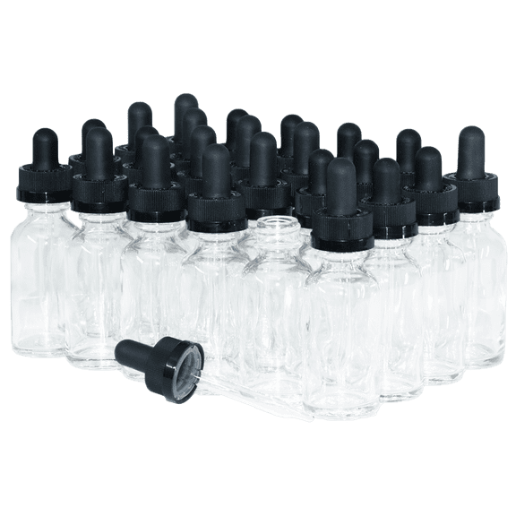 1 oz. Clear Boston Round with Black Child-Resistant Dropper (20/400) (V23) (V8)