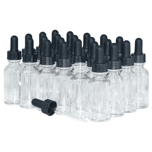 1 oz. Clear Boston Round with Black Glass Dropper (20/400) (V23) (V23)