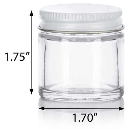 1 oz Clear Thick Glass Straight Sided Jar with White Metal Airtight Lid (12 Pack)