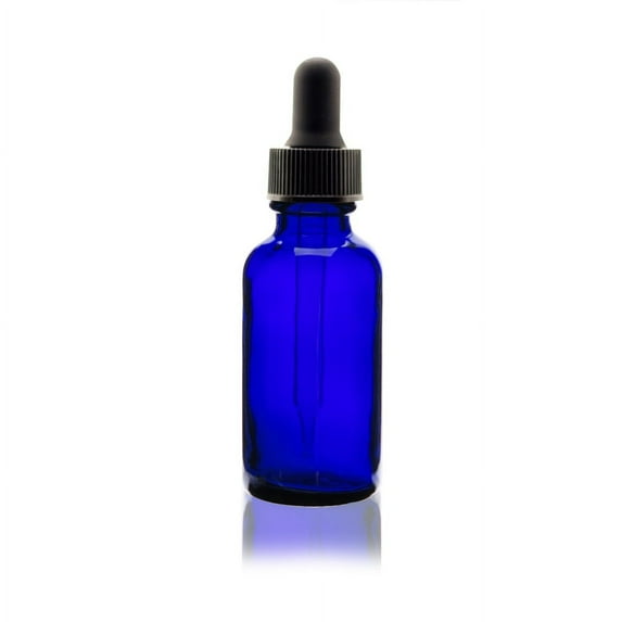 1 oz Cobalt Blue Boston Round Glass Bottle - w/Glass Dropper - pack of 6