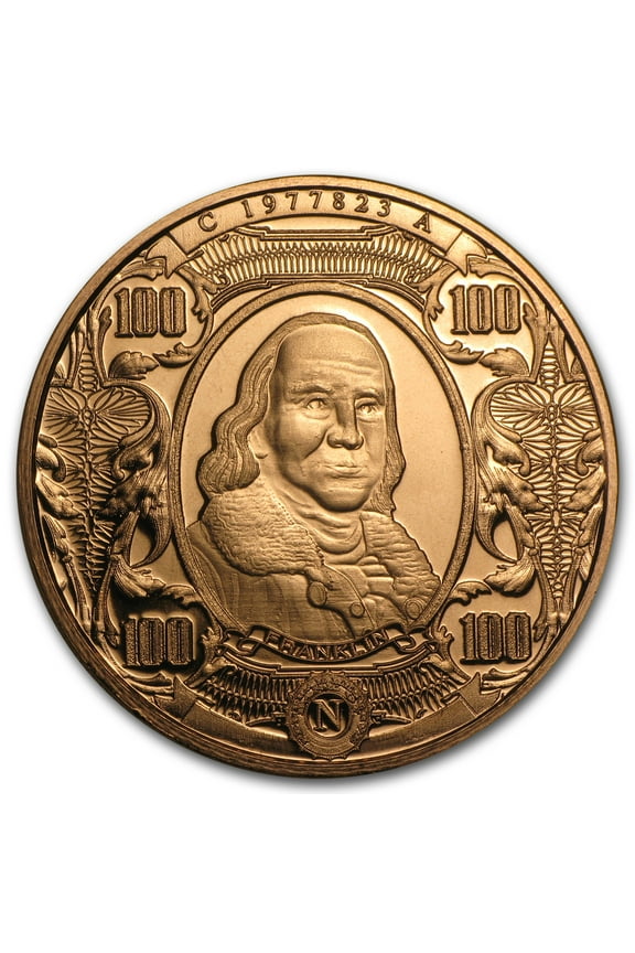 1 oz Copper Round - $100 Benjamin Franklin Banknote Replica