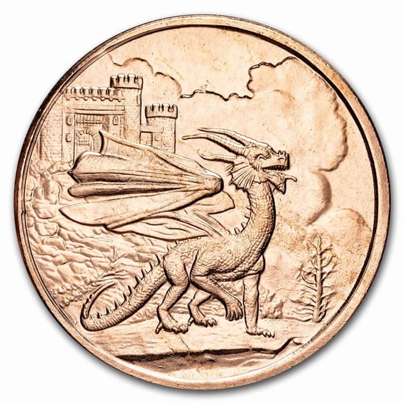 1 oz Copper Round - Celtic Lore: Welsh Red Dragon