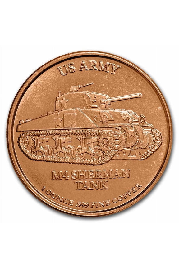 1 oz Copper Round - US Army: Sherman Tank