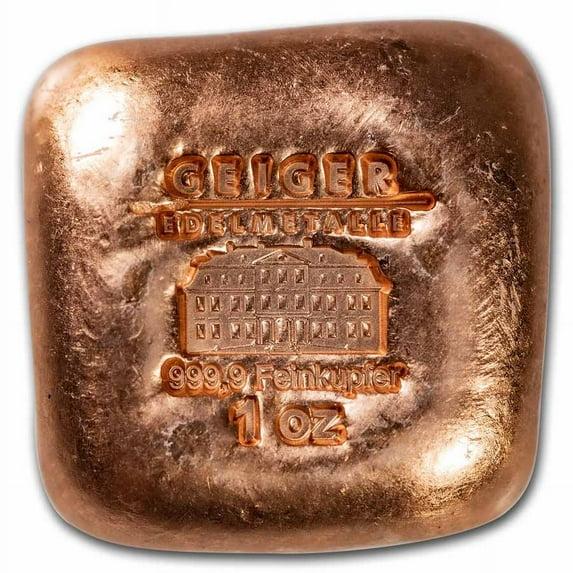 1 oz Copper Square - Geiger (Poured, .9999 Fine)